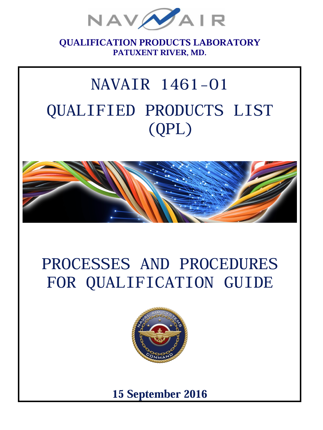 Cover of the NAVAIR Qualified Products List processes and procedures for qualification guide